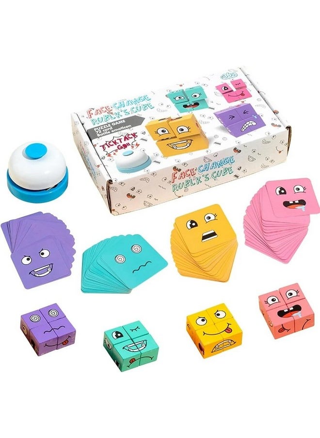 Toyshine Toyshine Expression Matching 16 Pc Wooden Block Puzzles Face-Changing Cube Building Blocks with 72 Pieces of challenging face Cards Brainteaser Smart Games Parent Child Interactive Toys Gifts  - Image 1
