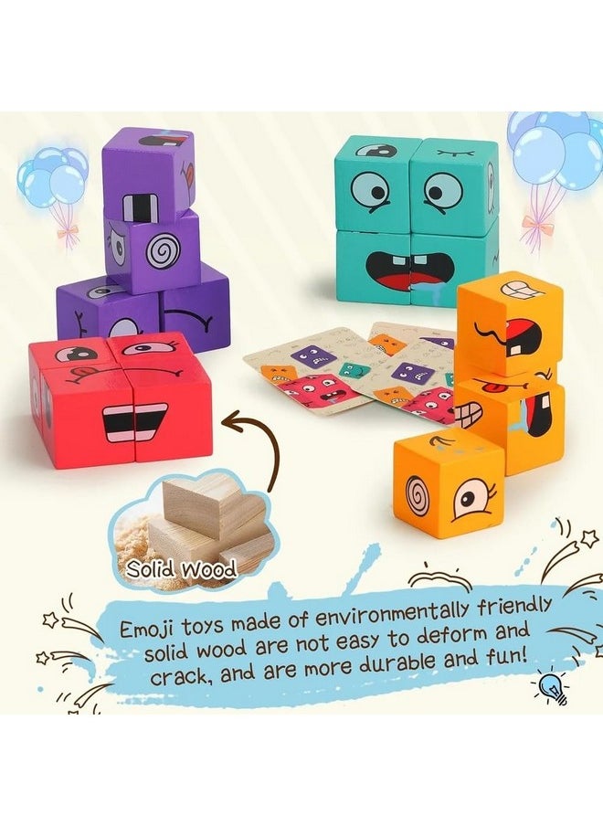 Toyshine Toyshine Expression Matching 16 Pc Wooden Block Puzzles Face-Changing Cube Building Blocks with 72 Pieces of challenging face Cards Brainteaser Smart Games Parent Child Interactive Toys Gifts  - Image 2