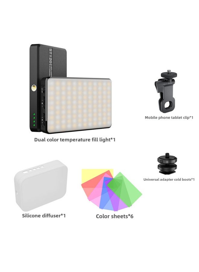 Mobile Phone Fill Light Table Live With Ring Light Photography Special Compact Video Shooting Light-Specifications:St120 Black + Mobile Phone Clip + Silicone Case + Color Film + Hot Shoe  - Image 1