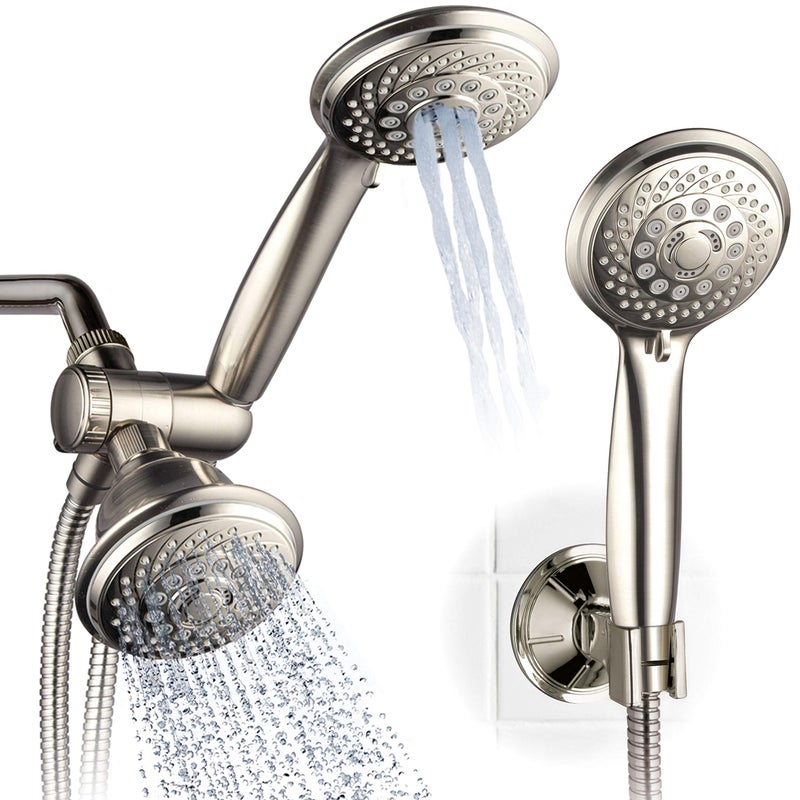 Hotel Spa AquaSpa 6in1 HighPressure Shower HeadHand Held Showerhead Combo with Two Overhead and LowReach Wall Brackets 3way Water Diverter Stainless Steel HoseBrushed Nickel Finish