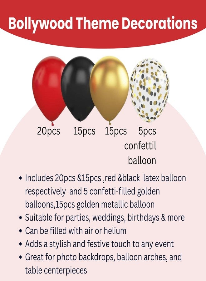 FI - FLICK IN 63Pcs Bollywood Theme Decorations Items Red Black Gold Balloons with Camera Star Foil Popcorn Flim Clapperboard Balloons for Birthdays Anniversaries Movie Theater Film Party Decorations - Image 5