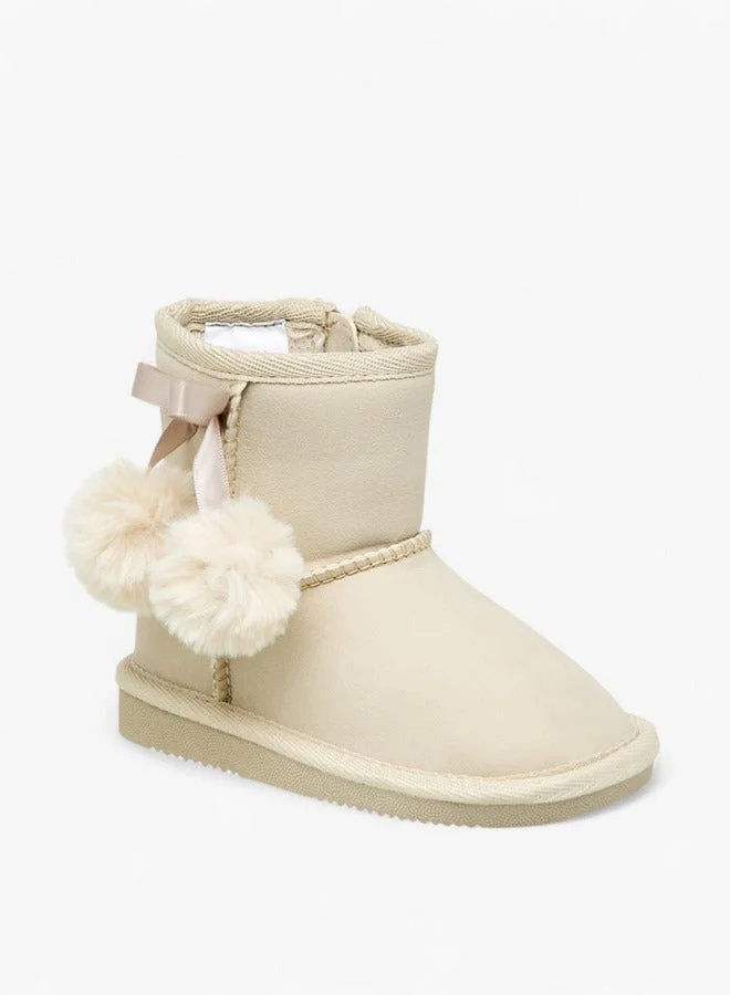 Flora Bella By Shoexpress Pom Pom Accent Ankle Boots with Zip Closure