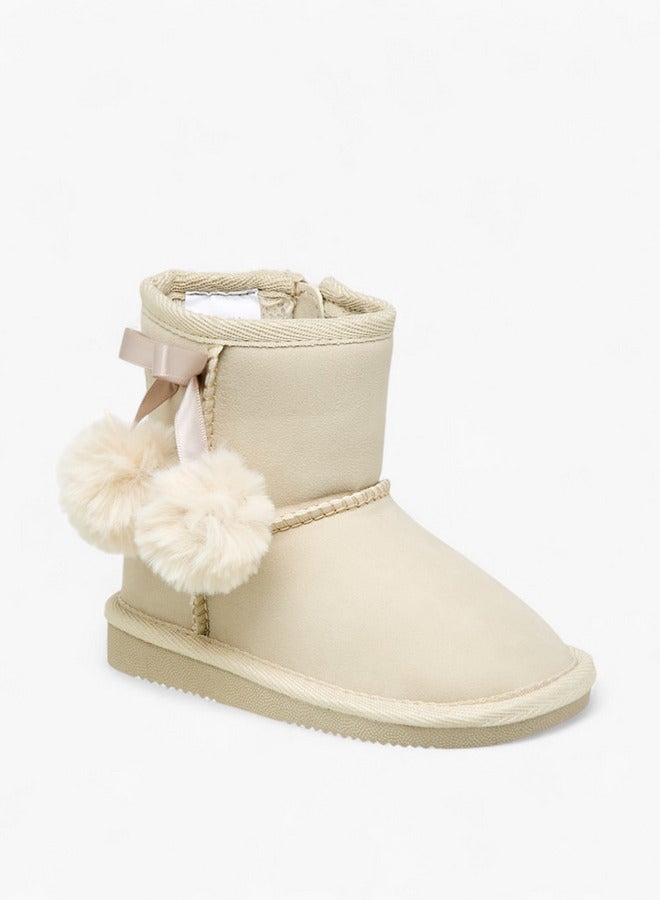 Flora Bella By Shoexpress Pom Pom Accent Ankle Boots with Zip Closure - Image 2
