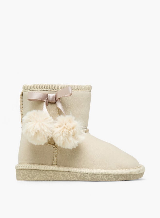 Flora Bella By Shoexpress Pom Pom Accent Ankle Boots with Zip Closure - Image 1