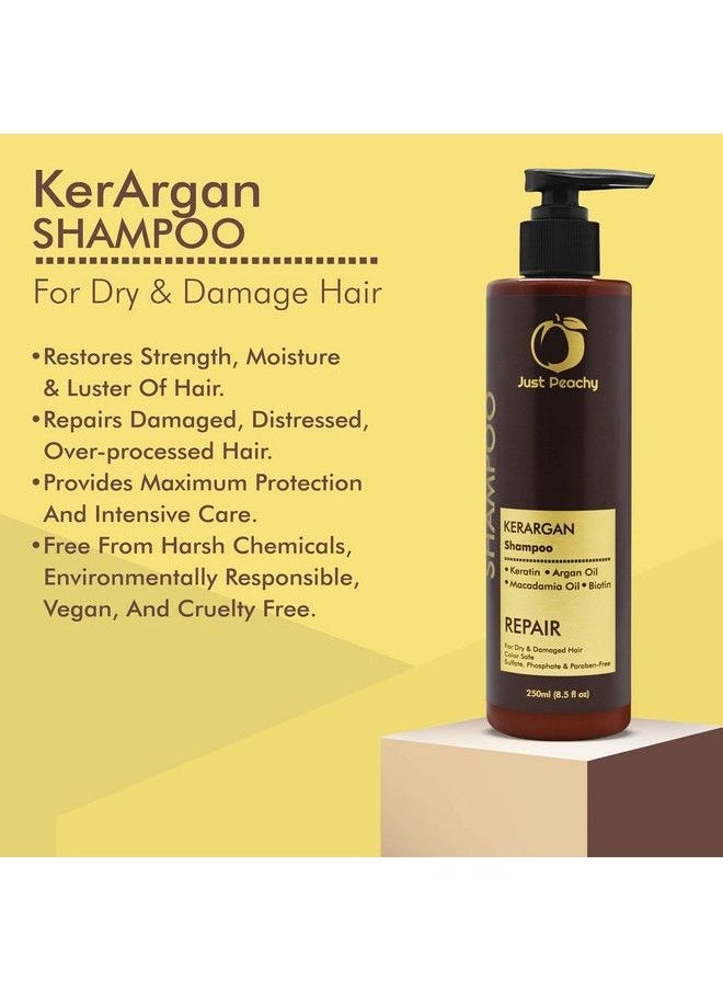 Just Peachy - Kerargan Repair Shampoo ; Keratin + Moroccan Argan Oil + Macadamia Oil + Biotin ; Color Safe ; For Dry & Damaged Hair ; No Sulfate Paraben Phosphates ; 100% Vegan ; 250Ml - Image 1