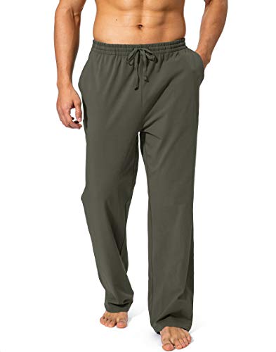 Pudolla Men's Cotton Yoga Sweatpants Athletic Lounge Pants Open Bottom Casual Jersey Pants for Men with Pockets (Olive Large) - Image 2