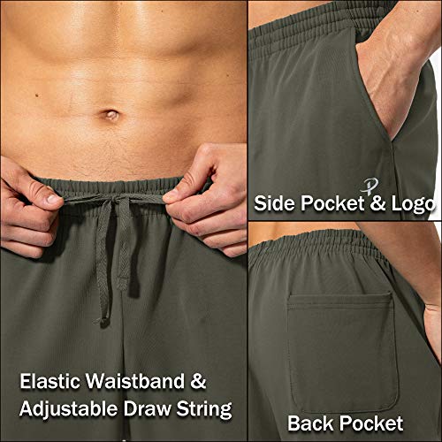 Pudolla Men's Cotton Yoga Sweatpants Athletic Lounge Pants Open Bottom Casual Jersey Pants for Men with Pockets (Olive Large) - Image 5