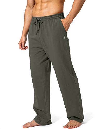 Pudolla Men's Cotton Yoga Sweatpants Athletic Lounge Pants Open Bottom Casual Jersey Pants for Men with Pockets (Olive Large) - Image 1