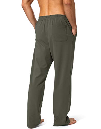 Pudolla Men's Cotton Yoga Sweatpants Athletic Lounge Pants Open Bottom Casual Jersey Pants for Men with Pockets (Olive Large) - Image 3
