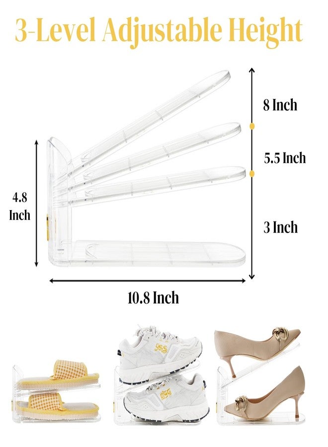 Eorbow 10 Pack Clear Shoe Slot Organizer, 11" Adjustable Shoes Stacker for Closet, Double Deck Display Shelf for a Pair of Shoes, Anti-slip Shoe Rack Holder Storage Space Saver - Image 2