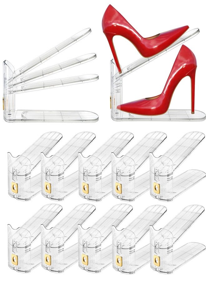 Eorbow 10 Pack Clear Shoe Slot Organizer, 11" Adjustable Shoes Stacker for Closet, Double Deck Display Shelf for a Pair of Shoes, Anti-slip Shoe Rack Holder Storage Space Saver - Image 1