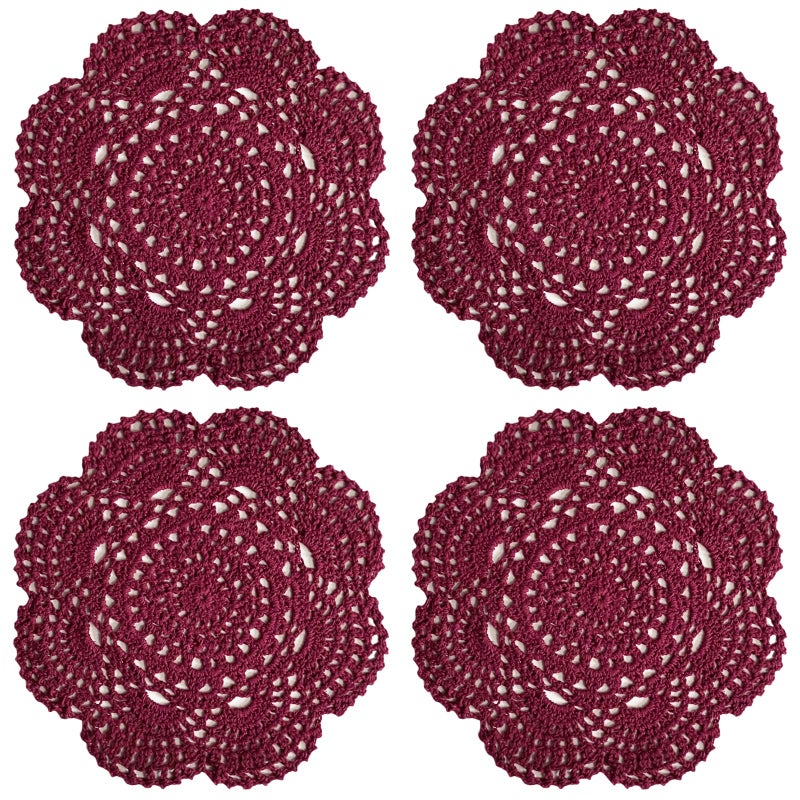 Phantomon 8 Inch Doilies Crochet Round Lace Doily Handmade Placemats 100 Cotton Crocheted Coasters Pack of 4 Burgundy