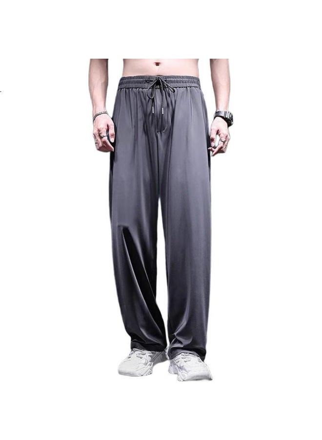 I'M David Men'S Casual Pants, Thin Loose-Fitting Trousers, Spring And Autumn Loose Straight-Leg Pants, Sports Long Pants, Dark Gray, Xl