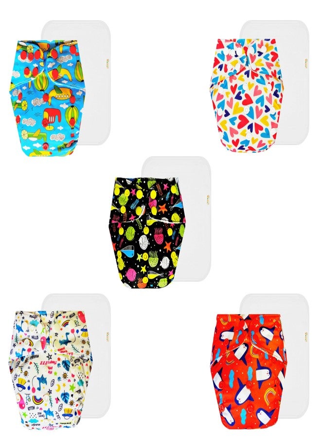 حفاضات دمبلدو القماشية الممتازة مع حشوة قطنية (عبوة من 5) | مضادة للحساسية | تسمح بمرور الهواء | أزرار كبس قابلة للتعديل | موثوق بها من قبل الأمهات | من 3 أشهر إلى 3 سنوات | مناسبة للأطفال من الجنسين - Image 1