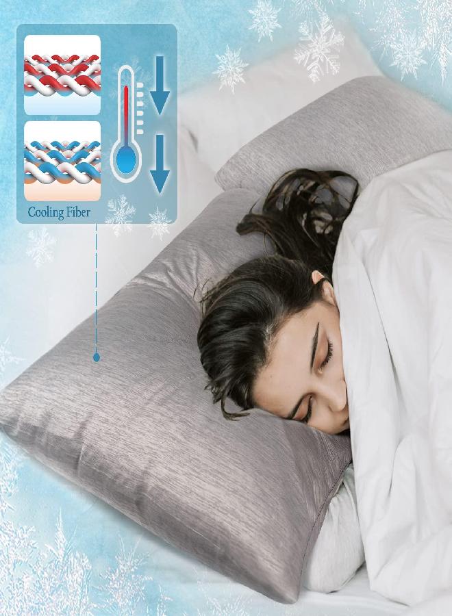 Fittia Fittia Cooling Pillow Cases 2 Pack, Standard Size Q-Max 0.45 Cooling Pillowcases for Night Sweats & Hot Sleepers, Breathable Cool Summer Pillow Covers with Hidden Zipper, Grey  - Image 1