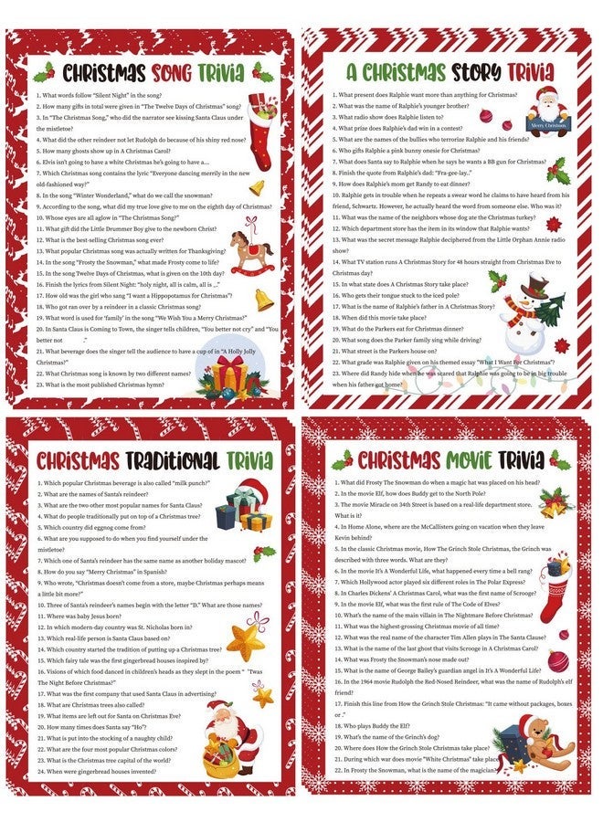 Whaline 84Pcs Christmas Trivia Games Question And Answer Party Game Paper Cards For Xmas Holiday Party Indoor Activity Family Friends, 4 Designs - Image 1