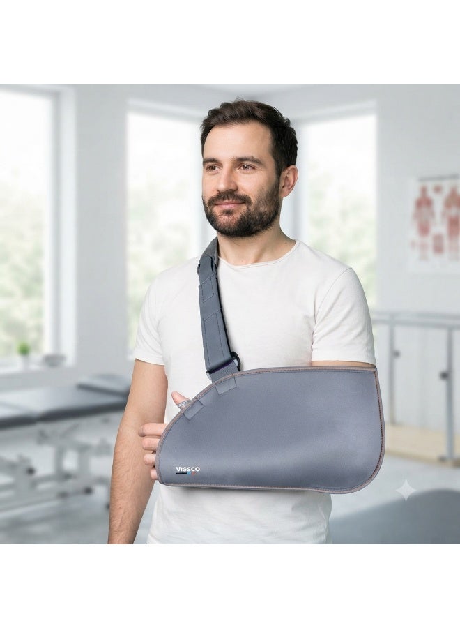 Vissco Arm Pouch Sling, Adjustable Shoulder and Arm Support Brace with Breathable Fabric, Cushioned Neck Strap and Secure Fit, Grey - Image 3
