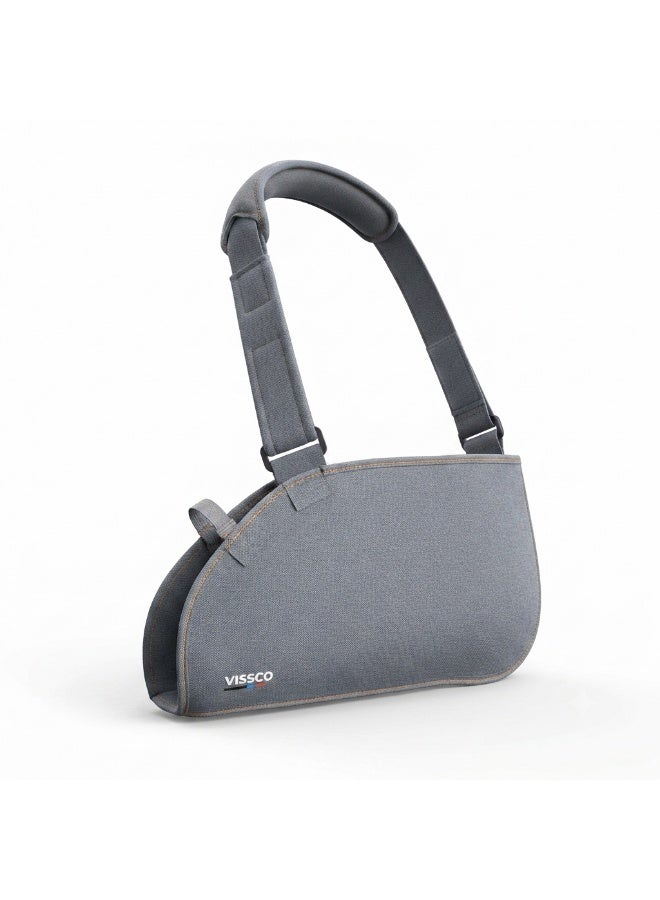 Vissco Arm Pouch Sling, Adjustable Shoulder and Arm Support Brace with Breathable Fabric, Cushioned Neck Strap and Secure Fit, Grey - Image 1