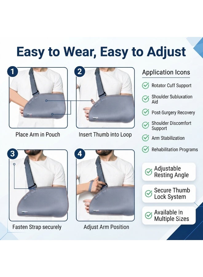 Vissco Arm Pouch Sling, Adjustable Shoulder and Arm Support Brace with Breathable Fabric, Cushioned Neck Strap and Secure Fit, Grey - Image 5