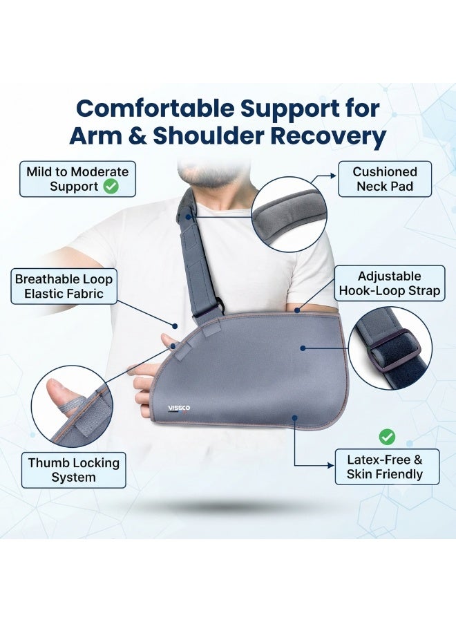 Vissco Arm Pouch Sling, Adjustable Shoulder and Arm Support Brace with Breathable Fabric, Cushioned Neck Strap and Secure Fit, Grey - Image 2