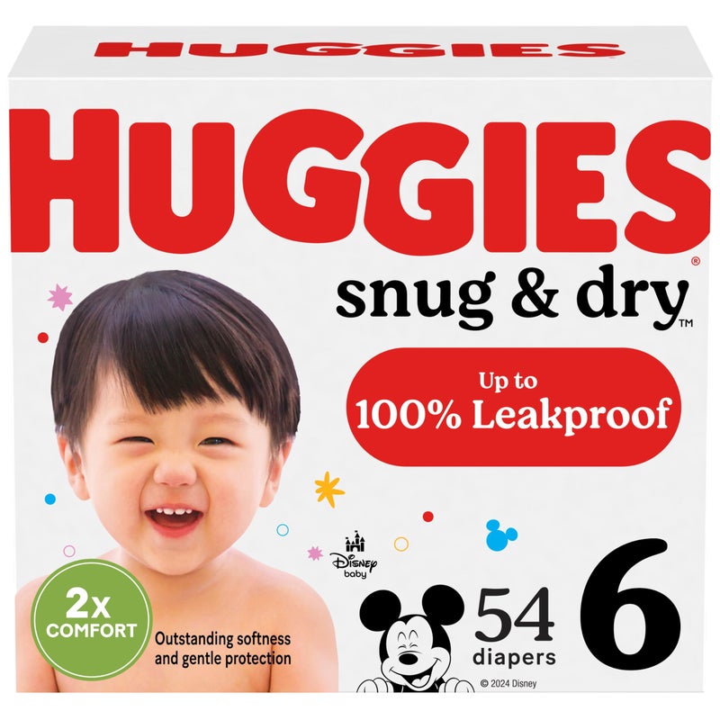 HUGGIES حفاضات هاجيز حجم 6، حفاضات للأطفال مريحة وجافة، حجم 6 (35+ رطل)، 54 قطعة، قد يختلف التعبئة - Image 1