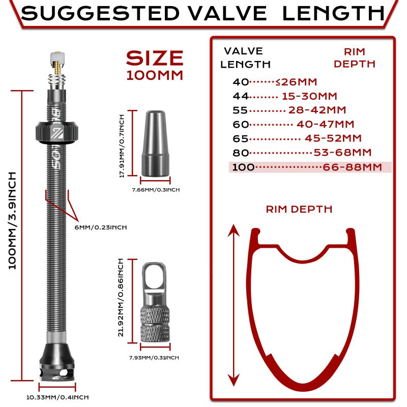 BUCKLOS Tubeless Presta Valve Stem 40/44/55/60/65/80/100 mm, Valve Stem Kit with Valve Core Removal Tool for Road Bike/Mountain Bike/MTB, Fit Most Bicycle Rims, Super Light Durable Aluminum Stem - Image 5