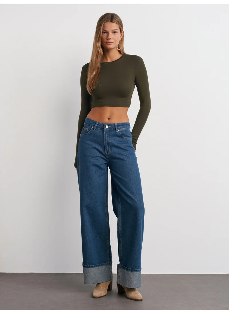 ديلفين 31236 Long Sleeve Crop Top-Dark Khaki