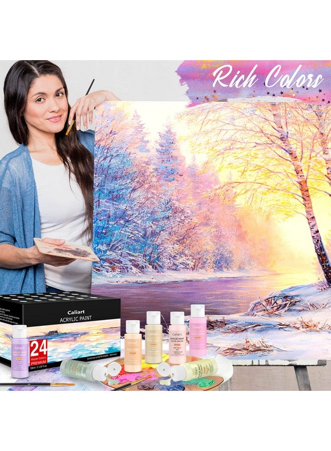 Caliart Pastel Acrylic Paint Set With 12 Brushes 24 Pastel Colors (59Ml 2Oz) Art Craft Paint For Artists Students Kids Beginners Halloween Decorations Canvas Ceramic Wood Rock Painting Supplies Kit - Image 5