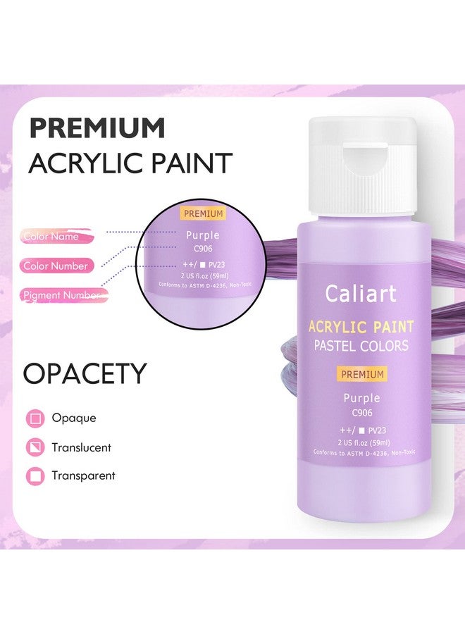Caliart Pastel Acrylic Paint Set With 12 Brushes 24 Pastel Colors (59Ml 2Oz) Art Craft Paint For Artists Students Kids Beginners Halloween Decorations Canvas Ceramic Wood Rock Painting Supplies Kit - Image 2