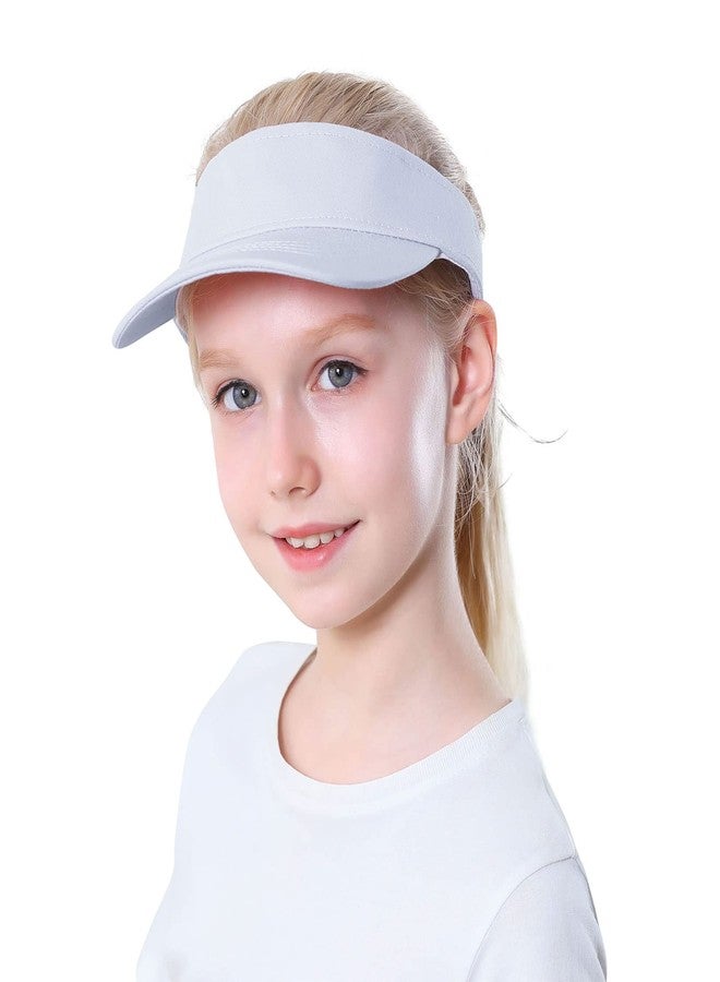 Komorebi Kids Girls Visor Athletic Sun Hat for Boys Adjustable Golf Visor Hat Youth Outdoor Sport Hat Cotton Tennis Hat 02 White 6-12 Years - Image 1