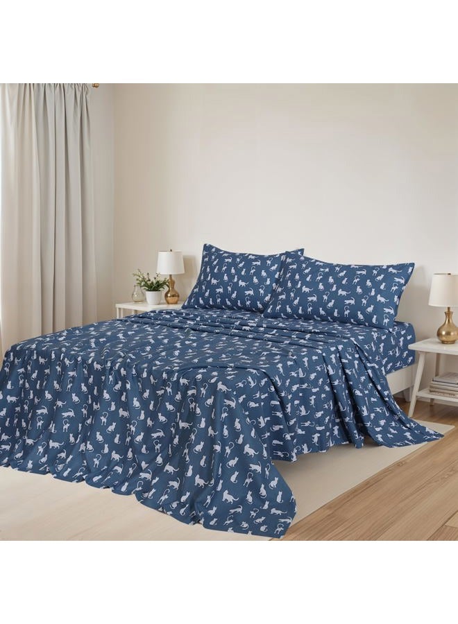 ZOYER Flannel Sheets Queen Size Set - Soft & Comfy Deep Pocket Cotton Flannel Bedding, Fitted Up to 16", Double Brushed Queen Bed Sheets, 4 Pieces, White Cat - Image 2
