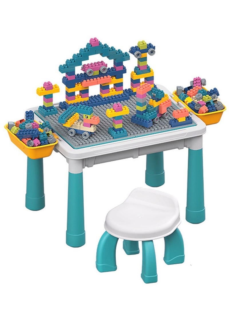 شو وو طاولة دراسة تعليمية متعددة الوظائف للأطفال ، لوحة رسم وتخزين بناء النشاط مع كرسي ، 100 كتلة - Image 1