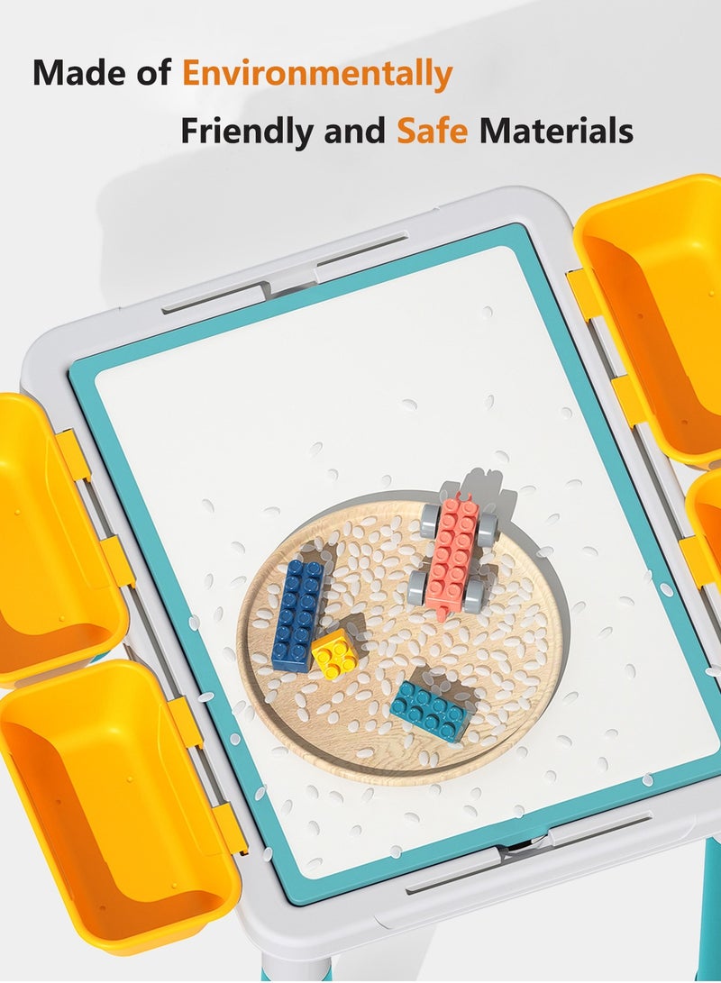 شو وو طاولة دراسة تعليمية متعددة الوظائف للأطفال ، لوحة رسم وتخزين بناء النشاط مع كرسي ، 100 كتلة - Image 2