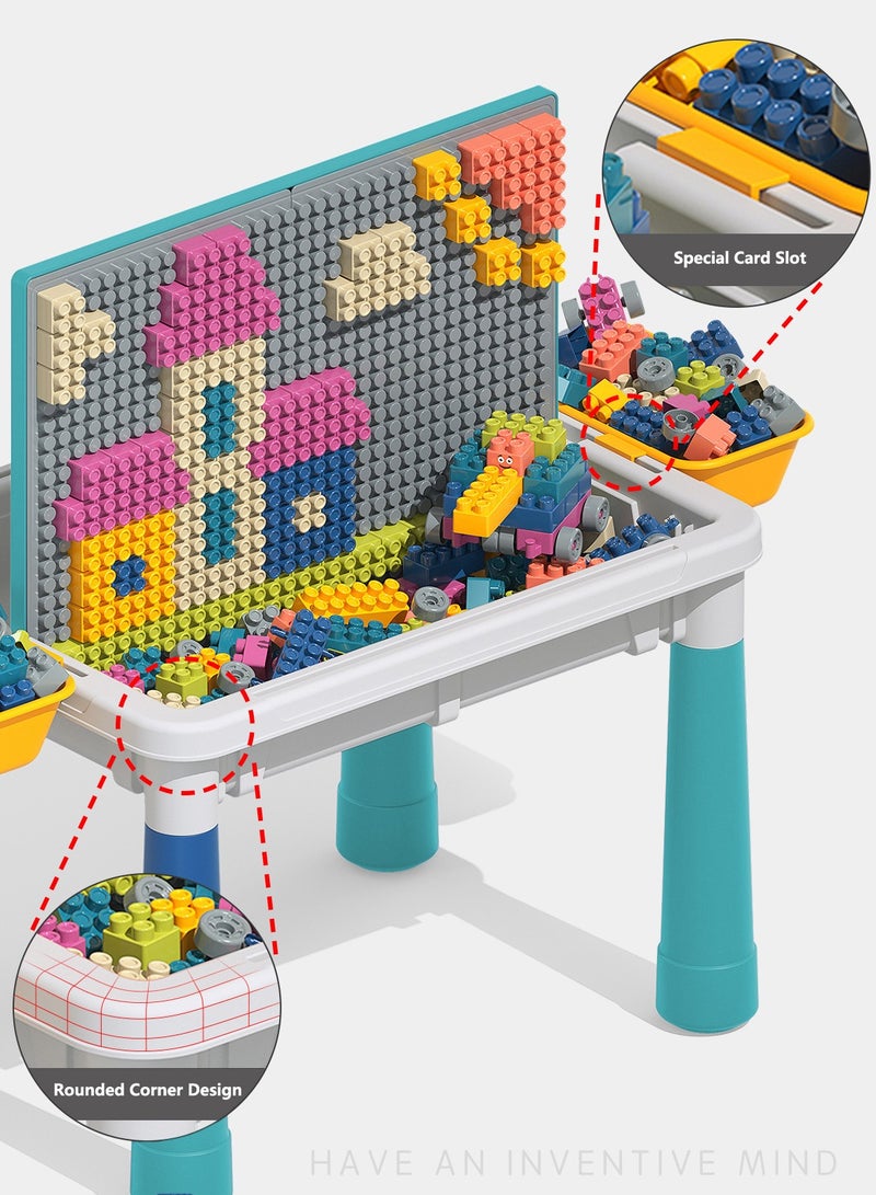 شو وو طاولة دراسة تعليمية متعددة الوظائف للأطفال ، لوحة رسم وتخزين بناء النشاط مع كرسي ، 100 كتلة - Image 3