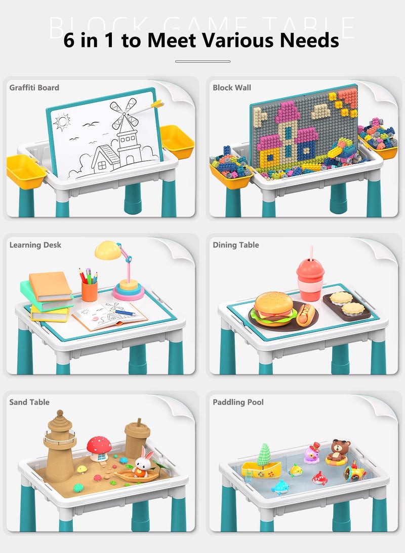 شو وو طاولة دراسة تعليمية متعددة الوظائف للأطفال ، لوحة رسم وتخزين بناء النشاط مع كرسي ، 100 كتلة - Image 4