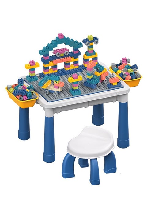 Kids Multi-Functional Educational Study Block Table, Drawing Board and Activity Building Storage with Chair,100 Block