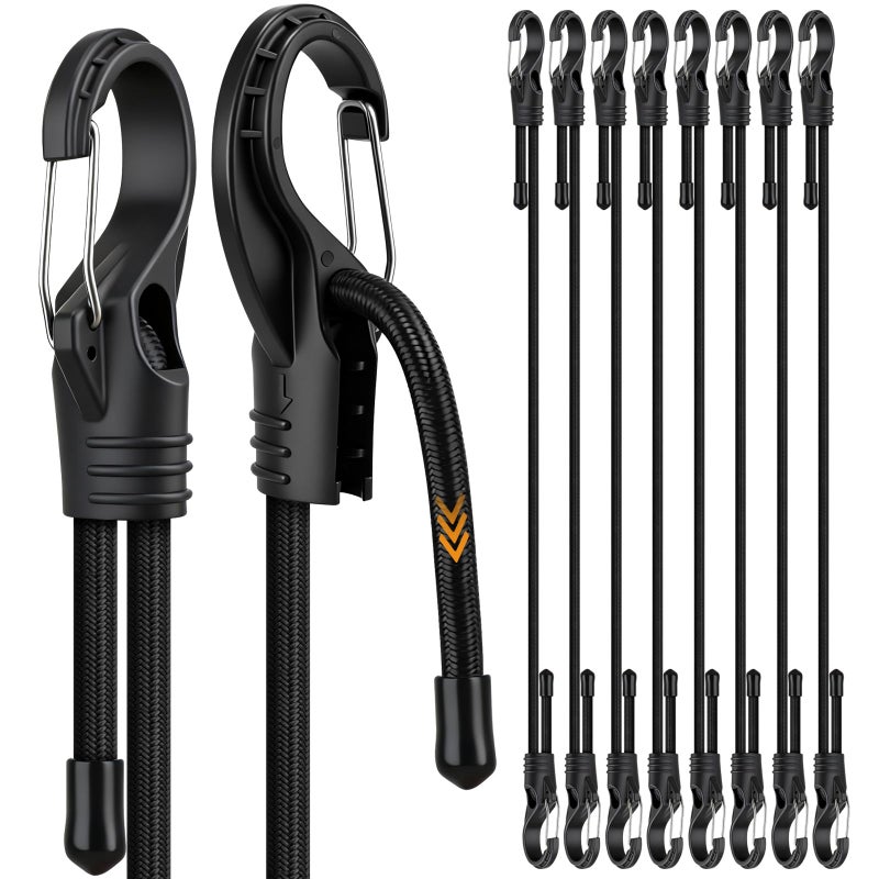 ELEAD 8-Piece 48-inch Adjustable Carabiner Bungee Cords with Hooks, Easily Adjust from 7" to 48", Heavy Duty Outdoor Bungee Straps, Black Super Elastic Cord for Cargo, Camping, Bike Racks, Tents - Image 1