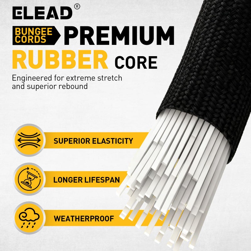 ELEAD 8-Piece 48-inch Adjustable Carabiner Bungee Cords with Hooks, Easily Adjust from 7" to 48", Heavy Duty Outdoor Bungee Straps, Black Super Elastic Cord for Cargo, Camping, Bike Racks, Tents - Image 3