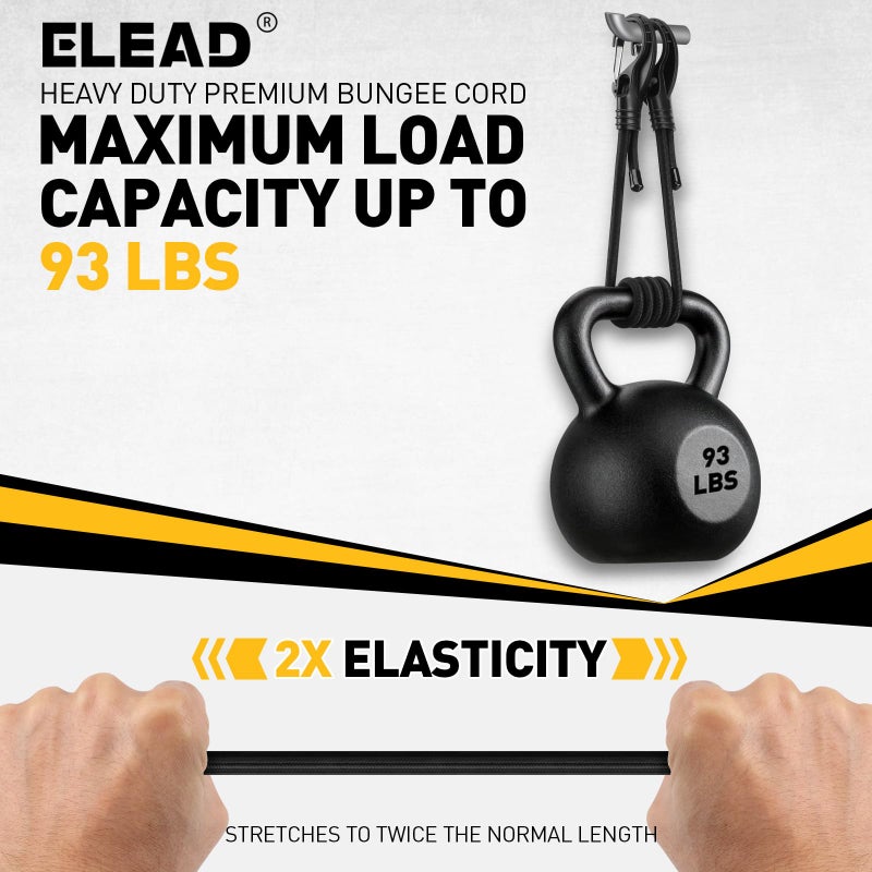 ELEAD 8-Piece 48-inch Adjustable Carabiner Bungee Cords with Hooks, Easily Adjust from 7" to 48", Heavy Duty Outdoor Bungee Straps, Black Super Elastic Cord for Cargo, Camping, Bike Racks, Tents - Image 5