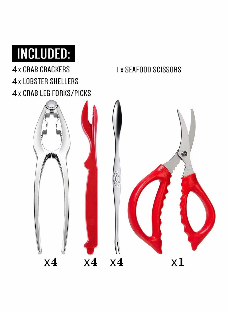 Crab Lobster Crackers Seafood Tools Set Includes 4 Crab Leg Crackers, 4 Lobster Shell Knife, 4 Crab Forks/Picks and 1 Seafood Scissors - Image 5