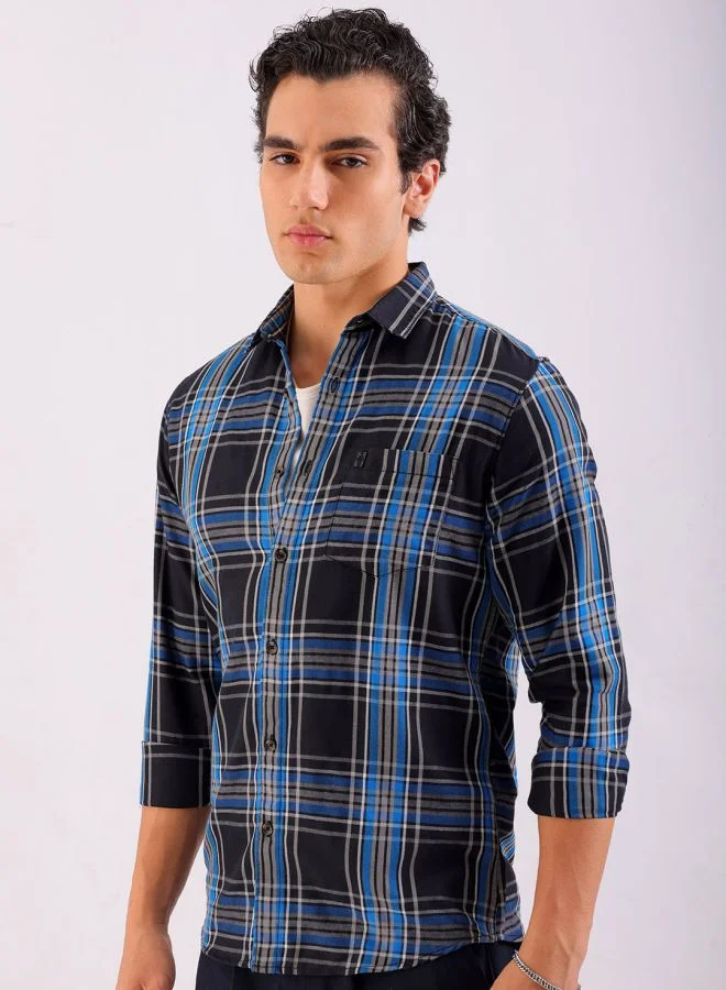 ذا انديان كراج كو Men Regular Fit Checkered Full Sleeves Cutaway Collar Casual Shirt