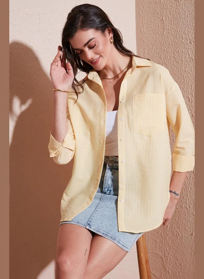 ليلا Lela Regular Fit Long-Sleeve Striped Shirt with Pockets Women's SHIRT 6772895