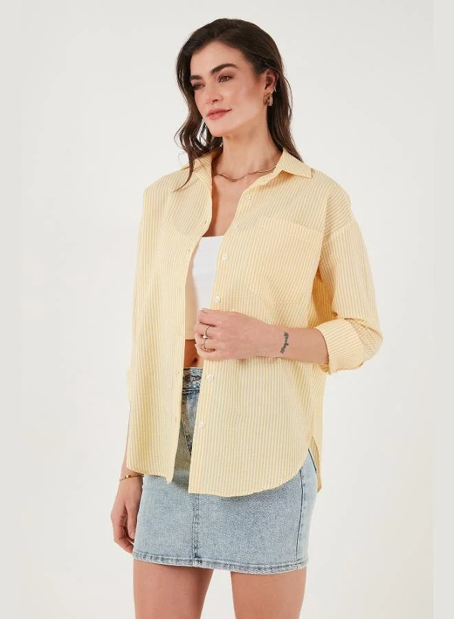 ليلا Lela Regular Fit Long-Sleeve Striped Shirt with Pockets Women's SHIRT 6772895