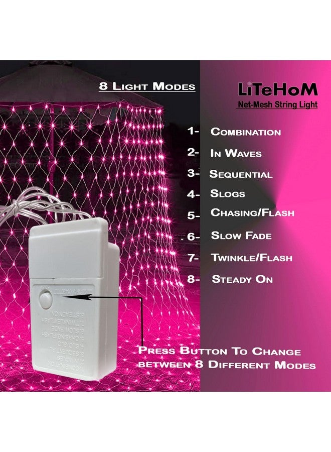 Litehom Led Net Mesh String Lights - Diwali Lights, Led Lights for Home Decoration 9.8Ft X 6.6Ft 192 LEDs 8 Modes (Pink Net Mesh) - Image 3