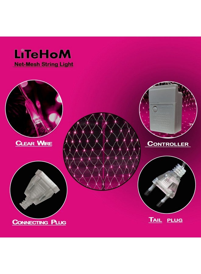 Litehom Led Net Mesh String Lights - Diwali Lights, Led Lights for Home Decoration 9.8Ft X 6.6Ft 192 LEDs 8 Modes (Pink Net Mesh) - Image 2