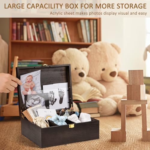 Shinlar Baby Keepsake Box Wooden with 6 Additional Items - Baby Shower Gifts for Girls Boys New Mom, Newborn Essentials Must Haves Memory Box with Tooth Fairy Tooth Holder, Engraved with Guidelines, Large - Image 3