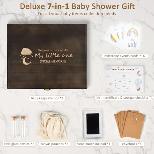 Shinlar Baby Keepsake Box Wooden with 6 Additional Items - Baby Shower Gifts for Girls Boys New Mom, Newborn Essentials Must Haves Memory Box with Tooth Fairy Tooth Holder, Engraved with Guidelines, Large - Image 5