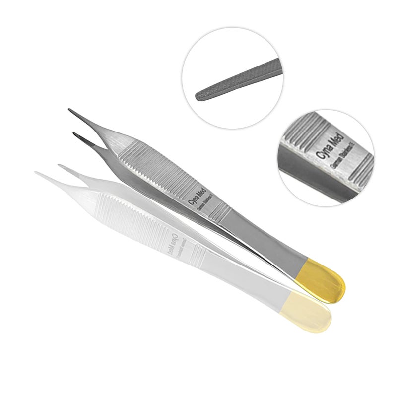 Cynamed T/C Adson Plastic Surgery Forceps 4.75" Straight Fine Point with Tungsten Carbide Inserts Surgical Veterinary Instruments with Gold Handle (Serrated Tips, Adson Dressing Forceps, TC) - Image 2