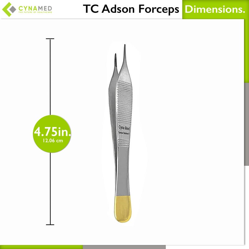 Cynamed T/C Adson Plastic Surgery Forceps 4.75" Straight Fine Point with Tungsten Carbide Inserts Surgical Veterinary Instruments with Gold Handle (Serrated Tips, Adson Dressing Forceps, TC) - Image 4
