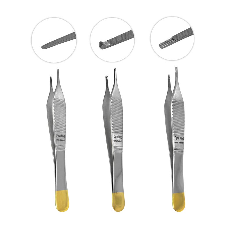 Cynamed T/C Adson Plastic Surgery Forceps 4.75" Straight Fine Point with Tungsten Carbide Inserts Surgical Veterinary Instruments with Gold Handle (Serrated Tips, Adson Dressing Forceps, TC) - Image 5